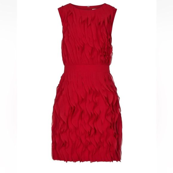 REISS Jasmine Ruffle Detail Dress, Cherry Red Rare 465.00 dress size 2 - Picture 4 of 10
